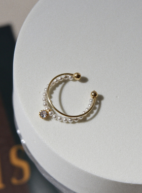 女水晶珍珠简约双层开口戒指