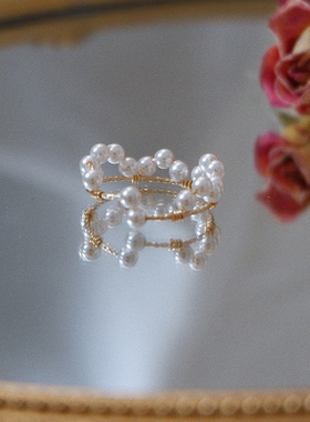 手作风蕾丝开口可调节包金戒指