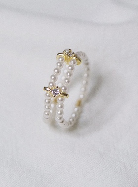 UNELGE女珍珠原创小众双层戒指