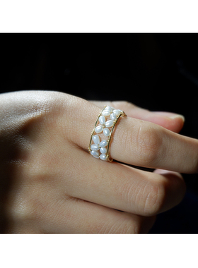 原创设计风四叶草珍珠戒指新品