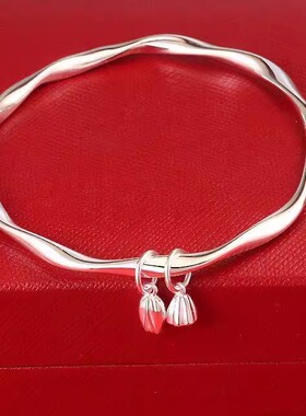 小众高级手镯配饰正品999纯银莫比乌斯环手镯女实心莲蓬两世欢足