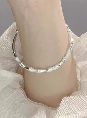 竹节银手镯女纯银999足银实心镯子银饰送女朋友闺蜜生日礼物