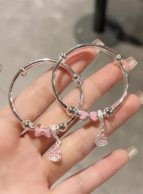 美乐蒂手镯999纯银正品甜美可爱蝴蝶结儿童足银手环推拉生日礼物