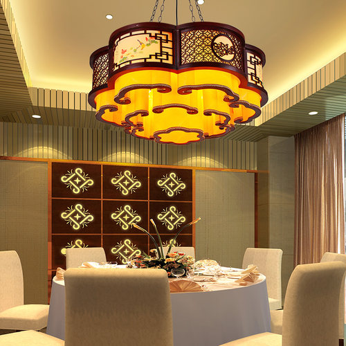 现代中式吊灯圆形酒店工程大灯客厅餐厅包厢大厅祥云木艺异型灯具 - 图0