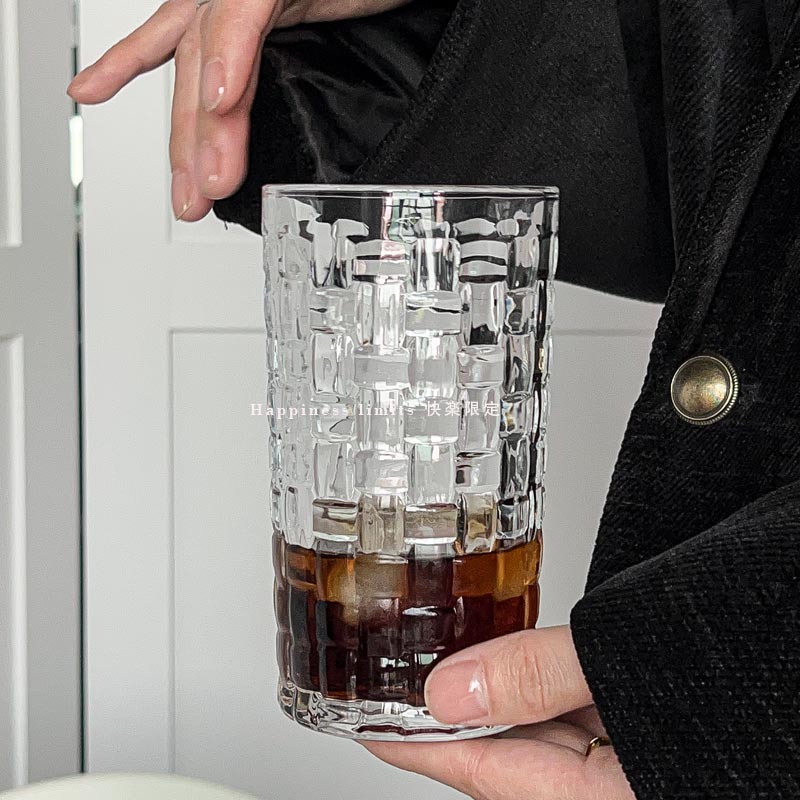 藤编玻璃杯高颜值ins风家用浮雕水杯套装咖啡冷饮杯创意喝水杯子-图0