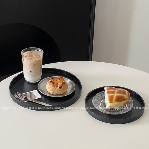 日式茶盘水果盘家用黑色圆形木托盘餐盘杯子收纳盘甜品盘蛋糕盘子 - 图2