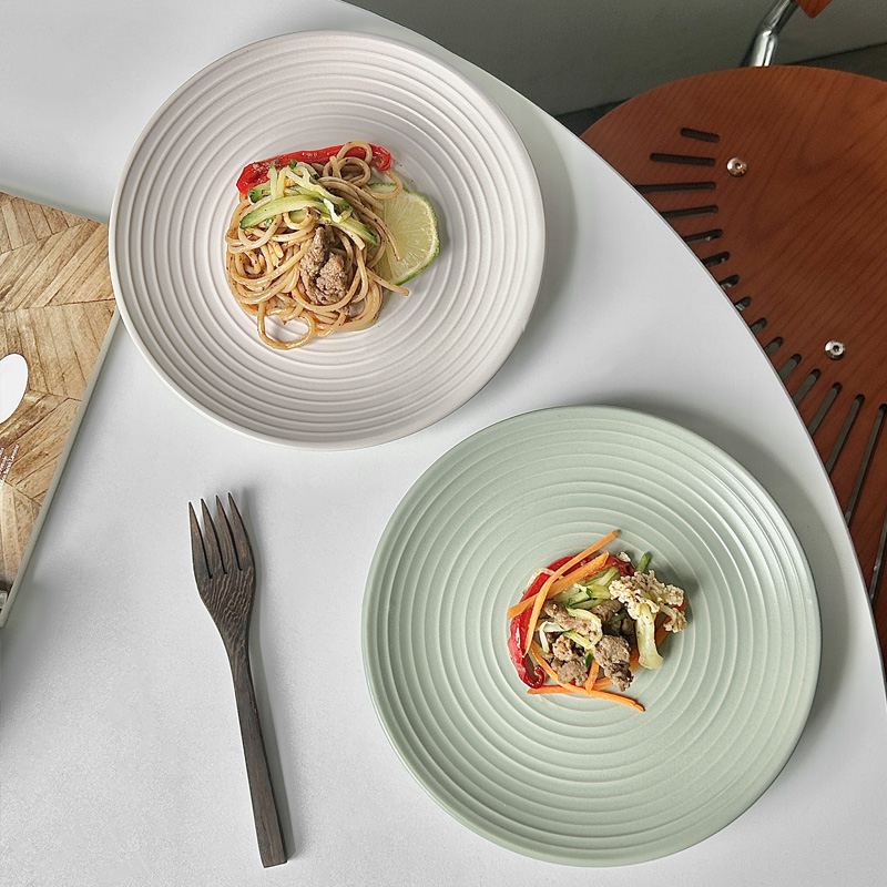 ins风简约螺纹丹麦磨砂纯白陶瓷甜品盘蛋糕碟子意面寿司摆盘 - 图0