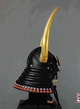 风林悍甲*日本甲胄*武士盔甲 可穿  黑漆塗金色大牛角协立桃形兜