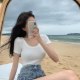 2026 ພາກຮຽນ spring ແລະ summer ຄໍ u-neck ສີແຂງແຂນສັ້ນໃກ້ຊິດ-fitting ເຄື່ອງ discreet tops ສໍາລັບແມ່ຍິງຄໍຂະຫນາດໃຫຍ່ threaded ເສື້ອທີເຊີດສີບົວ ins