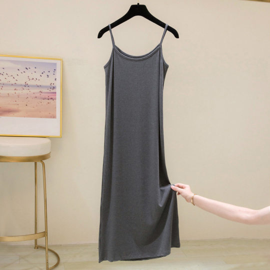Gewinde Baumwollsuspender Feste Farbe Schlankes Temperamentkleid für Frauen Sommer 2025 Neues Bottoming -Futter Innere Weste Long Rock