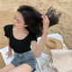 2026 ພາກຮຽນ spring ແລະ summer ຄໍ u-neck ສີແຂງແຂນສັ້ນໃກ້ຊິດ-fitting ເຄື່ອງ discreet tops ສໍາລັບແມ່ຍິງຄໍຂະຫນາດໃຫຍ່ threaded ເສື້ອທີເຊີດສີບົວ ins