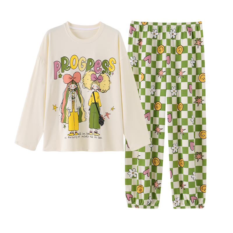 晚眠带胸垫睡衣女款春秋长袖套头卡通2025年新款秋冬季家居服套装 - 图3