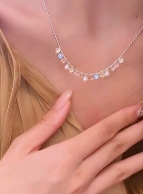 春夏爆闪多巴胺彩锆珠珠项链温柔高级感百搭显气质日常通勤款饰品