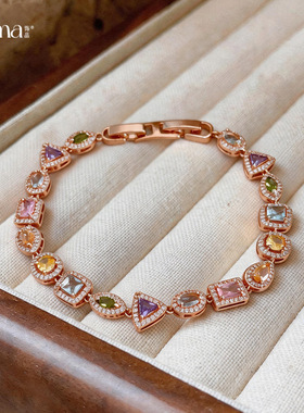 18k真金电镀玫瑰金锆石几何形水滴卡扣手链轻奢小众手环复古手饰