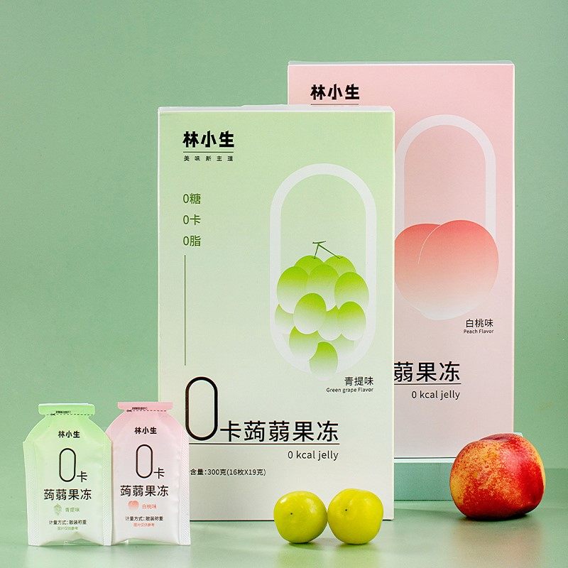 【林小生】0卡蒟蒻果冻白桃味300g/盒+青提味300g/盒_虎窝淘