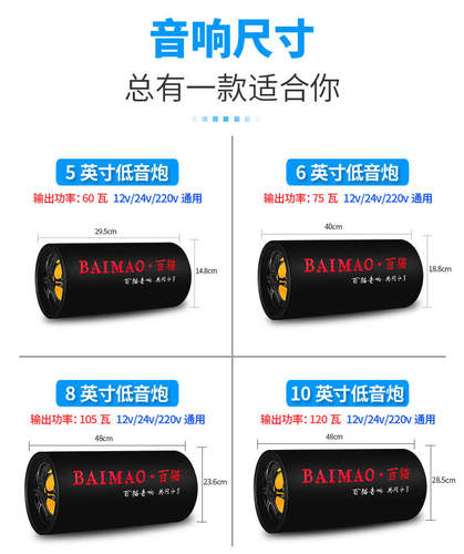 圆筒形车载低音炮 12V24V货车220伏家用插卡手机蓝牙音箱汽车音响 - 图0
