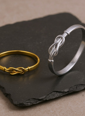 NVOXS欧美热销时尚简约金色扭结袖口不锈钢手镯女士日常佩戴