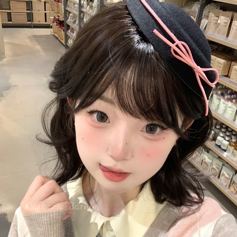 韩系可爱黑色丝绒蝴蝶结礼帽甜美少女jk圆顶贝雷帽水手海军帽子女