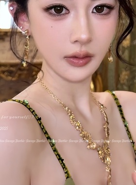 超闪轻奢香槟色流苏项链