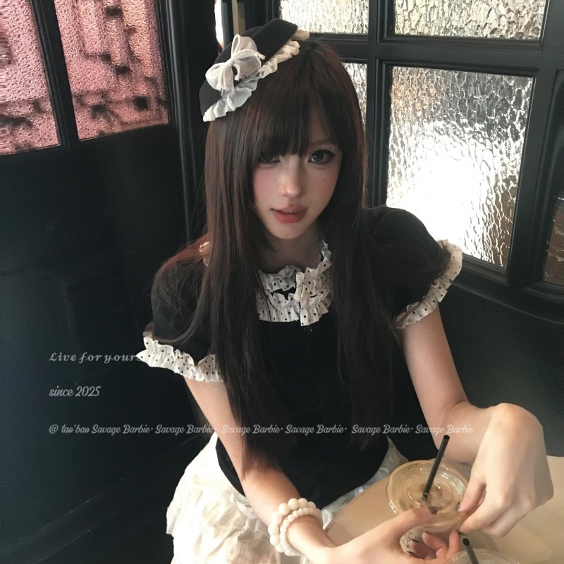 日系花边蝴蝶结黑色小礼帽可爱甜美jk制服贝雷帽学院风校供感头饰