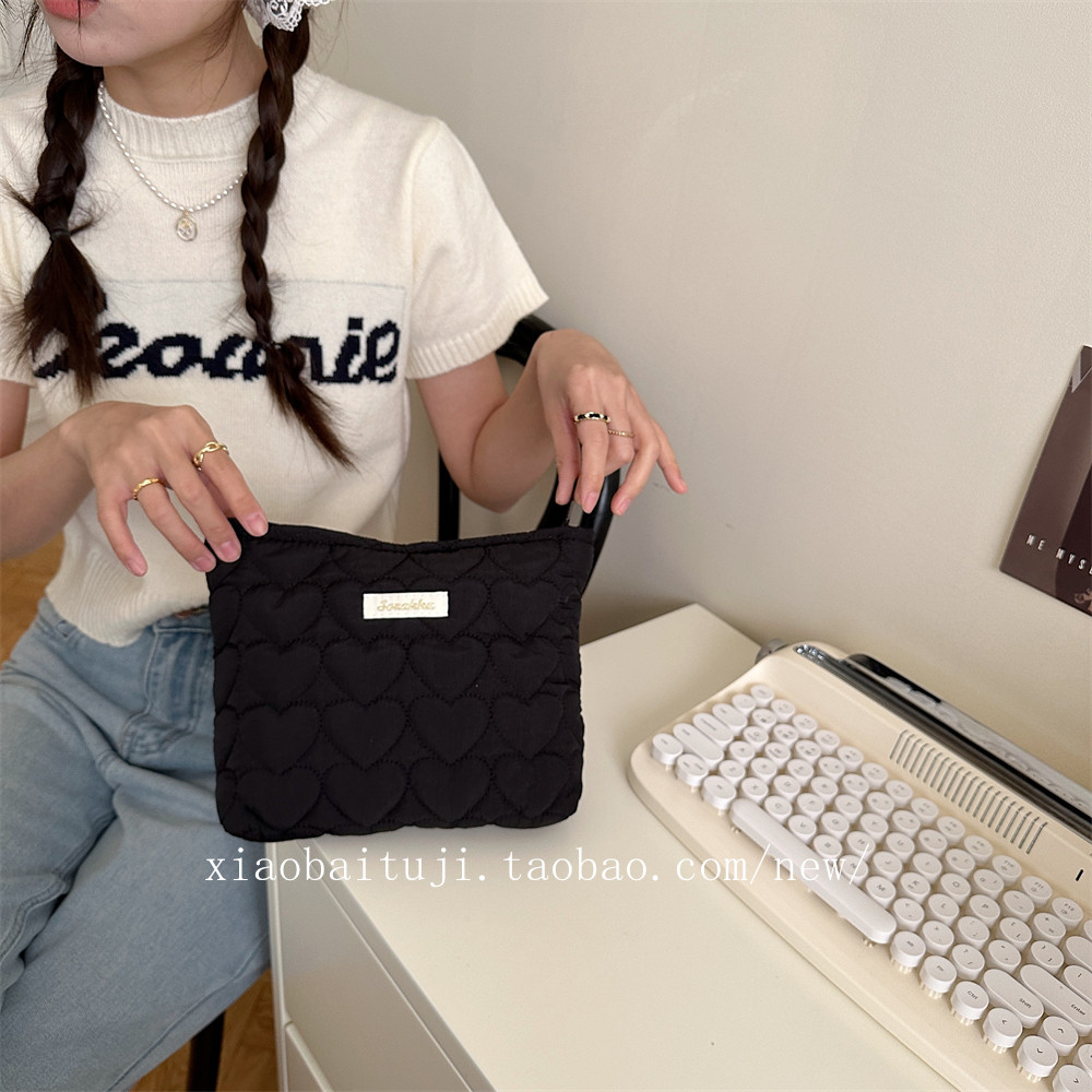 小白兔几绗缝夹棉爱心手拿包化妆包护肤品零钱包内胆多功能收纳袋,淘宝优惠券,粉丝福利购,淘宝优惠卷