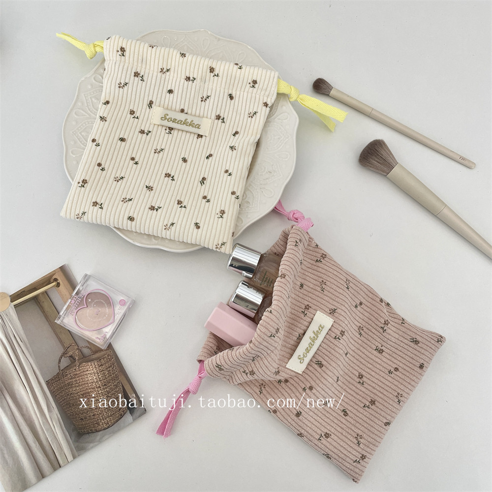 小白兔几灯芯绒碎花收纳袋抽绳束口布袋外出化妆品口红手拎收纳袋,淘宝优惠券,粉丝福利购,淘宝优惠卷