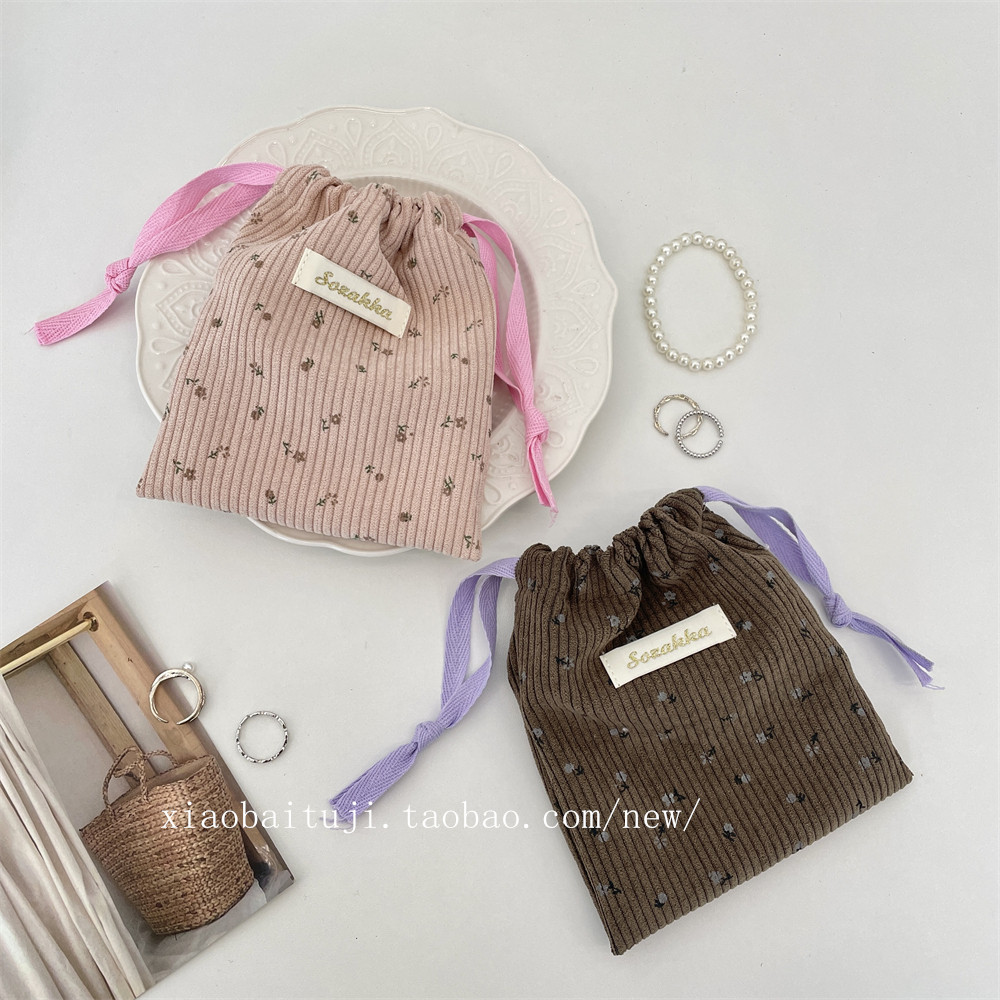 小白兔几灯芯绒碎花收纳袋抽绳束口布袋外出化妆品口红手拎收纳袋,淘宝优惠券,粉丝福利购,淘宝优惠卷