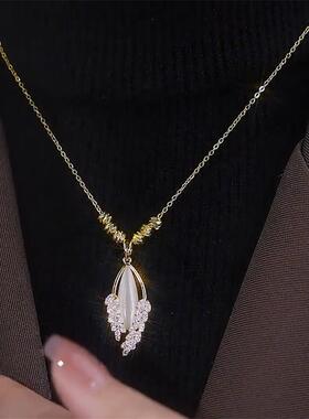 气质简约转运珠猫眼石镶钻麦穗项链女精致素款百搭小众设计锁骨链