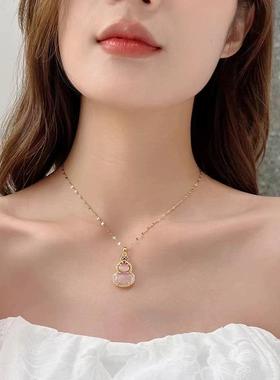 粉黛红颜粉色猫眼石葫芦吊坠项链女网红新款时尚高级感轻奢锁骨链