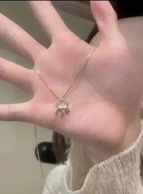 猫眼石如意平安锁项链女轻奢小众高级感锁骨链网红新款颈链配饰潮