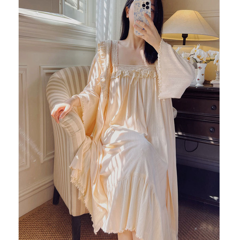 睡衣女2025春秋纯棉复古法式甜美吊带睡袍两件套长睡裙公主风晨袍,淘宝优惠券,粉丝福利购,淘宝优惠卷