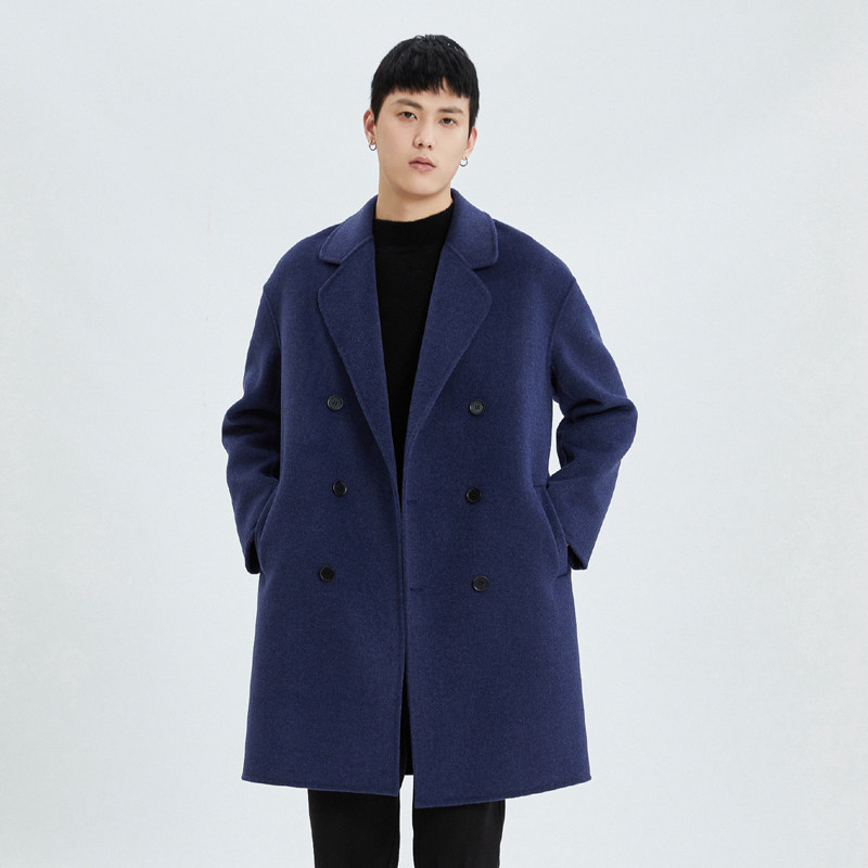 秋冬双面羊绒大衣男士宽松落肩双排扣羊毛呢子外套反季中长款风衣,淘宝优惠券,粉丝福利购,淘宝优惠卷