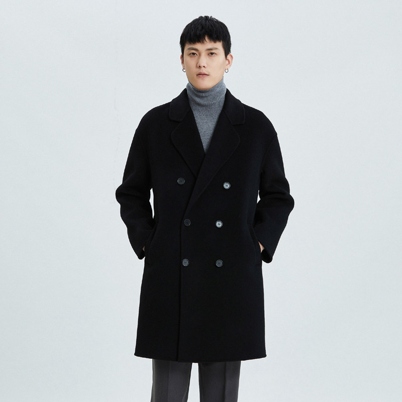 秋冬双面羊绒大衣男士宽松落肩双排扣羊毛呢子外套反季中长款风衣,淘宝优惠券,粉丝福利购,淘宝优惠卷