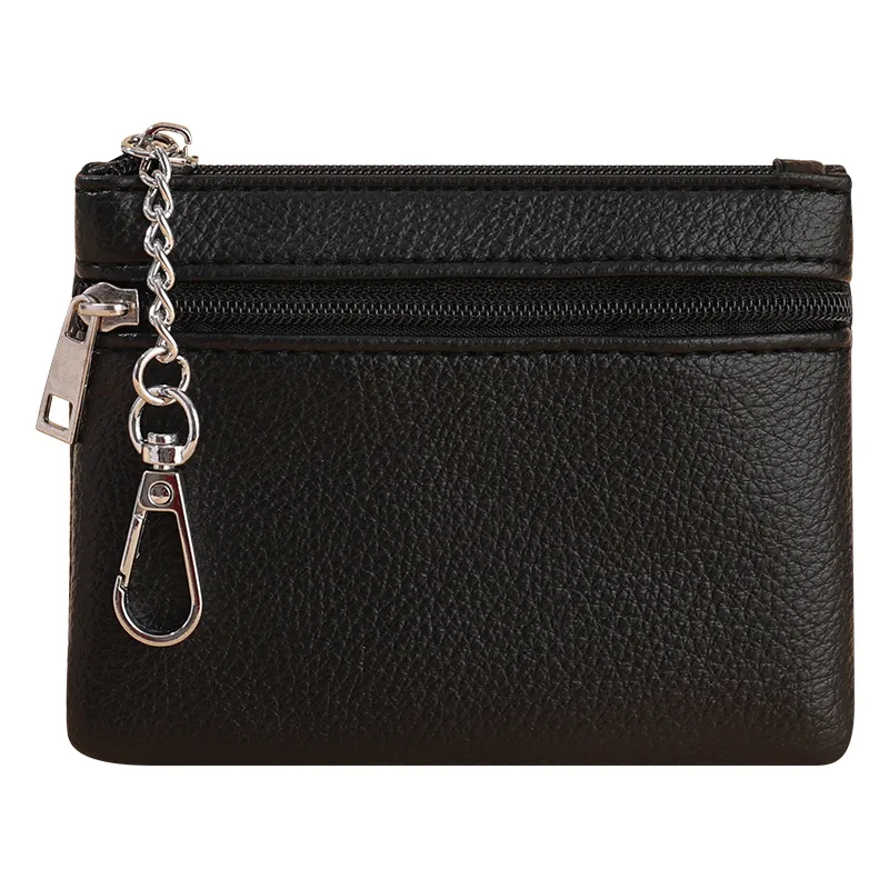 现货当天发2024新款荔枝纹双拉链零钱包PU纯色卡片钥匙硬币收纳包,淘宝优惠券,粉丝福利购,淘宝优惠卷