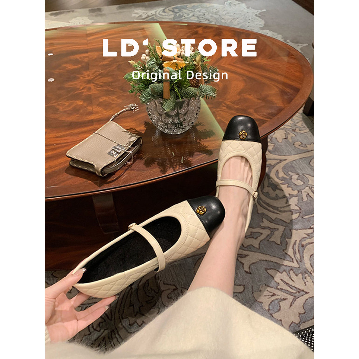 真皮~内增高山茶花玛丽珍鞋女2026新款一脚蹬瓢鞋小香风菱格单鞋,淘宝优惠券,粉丝福利购,淘宝优惠卷