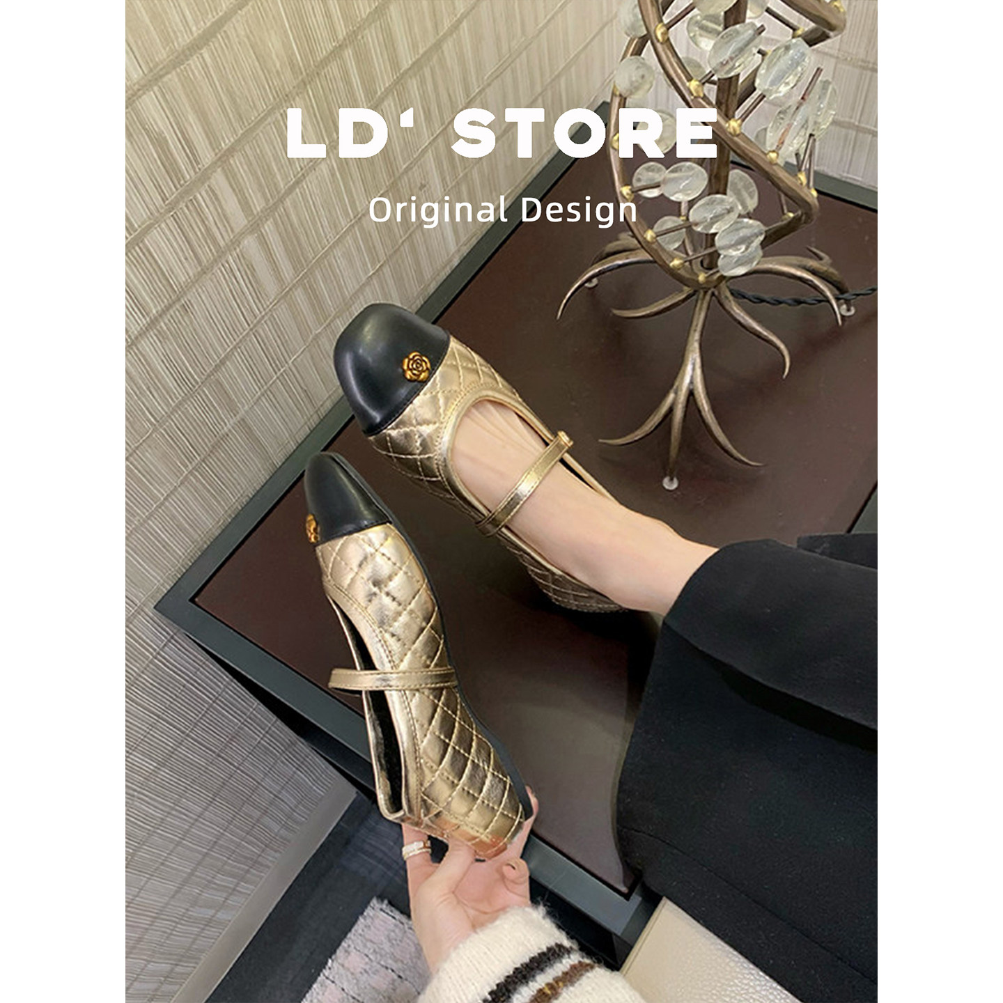 真皮~内增高山茶花玛丽珍鞋女2026新款一脚蹬瓢鞋小香风菱格单鞋,淘宝优惠券,粉丝福利购,淘宝优惠卷