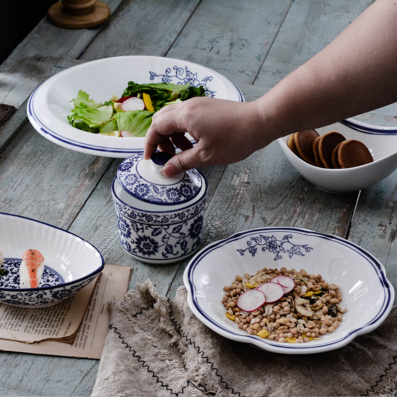 青花陶瓷菜盘创意个性碟子酒店餐厅餐具饭店冷菜盘商用异形状盘子