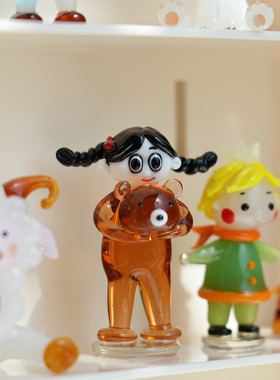 琉璃手作可爱小熊头套女孩摆件