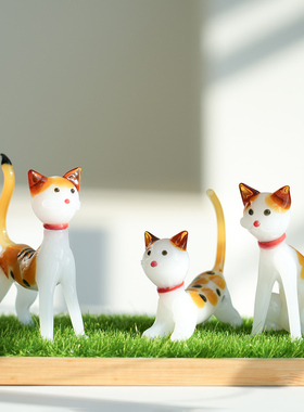 淄博琉璃手工三花猫可爱桌面摆件