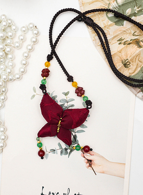 香云纱真丝纯手工蝴蝶项链国风