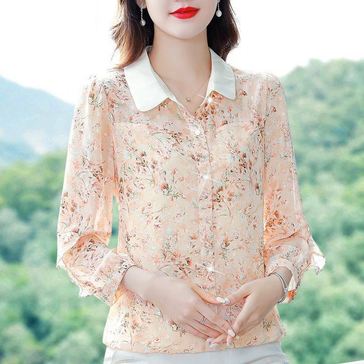 Fashionable floral chiffon women's shirt spring new fashion age-reducing versatile shirt women's early spring top matching