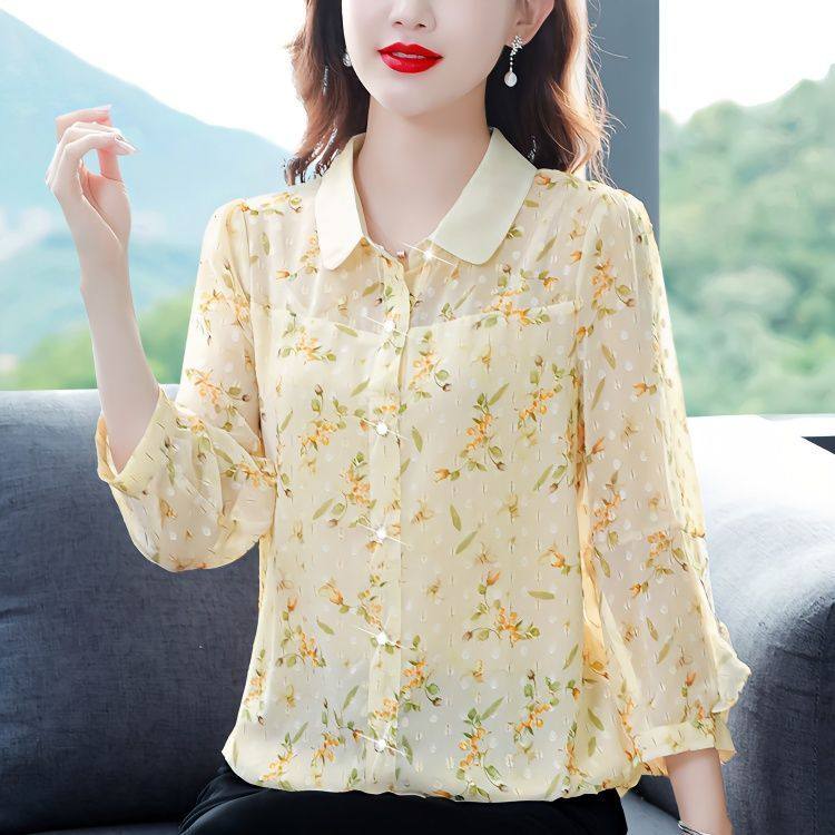 Fashionable floral chiffon women's shirt spring new fashion age-reducing versatile shirt women's early spring top matching