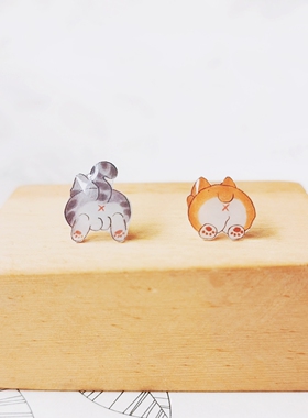 S925纯银防敏猫狗屁股耳钉通勤