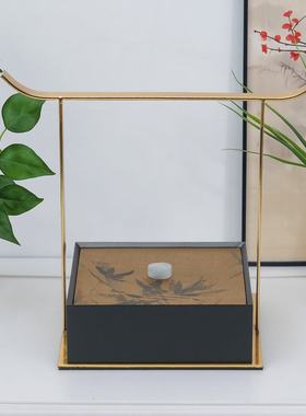 新中式复古木质装饰品摆件酒店书房客厅玄关收纳首饰盒高级感摆设