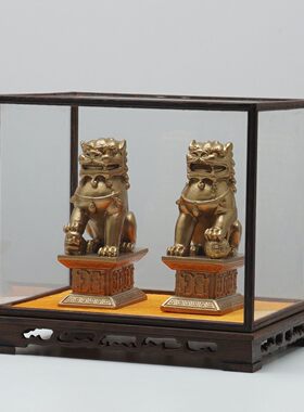 新中式狮子玻璃罩摆件客厅玄关软装饰品客厅办公室镇宅招财工艺品