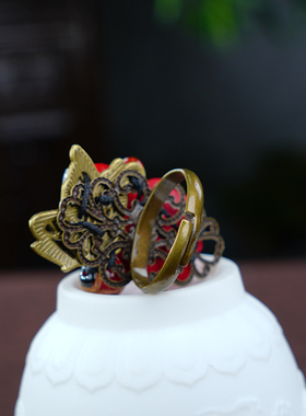 民族风装饰戒指女复古朱砂玫瑰