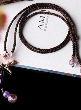 紫水晶长款花朵吊坠民族毛衣链