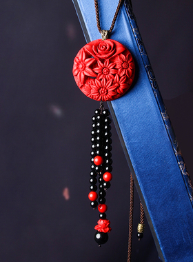 毛衣链民族风毛衣链项链红色长款