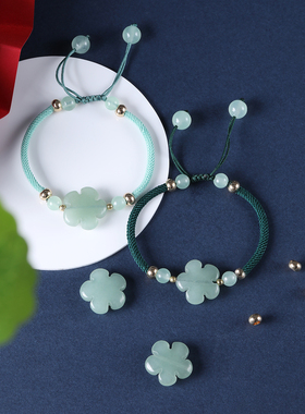 手绳镀真金绿色手工编织中国风手