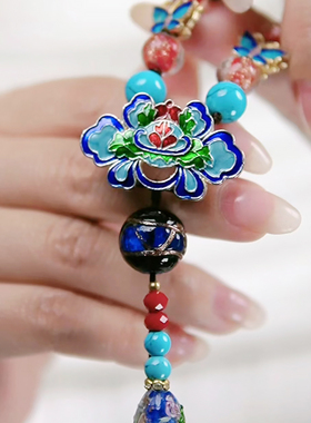 珠花蝶度景泰蓝女全新手作长项链
